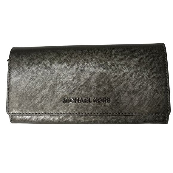 Michael Kors Handbags - Michael Kors Metallic Taupe Saffiano Leather Wallet Contienental Snap Flap GUC